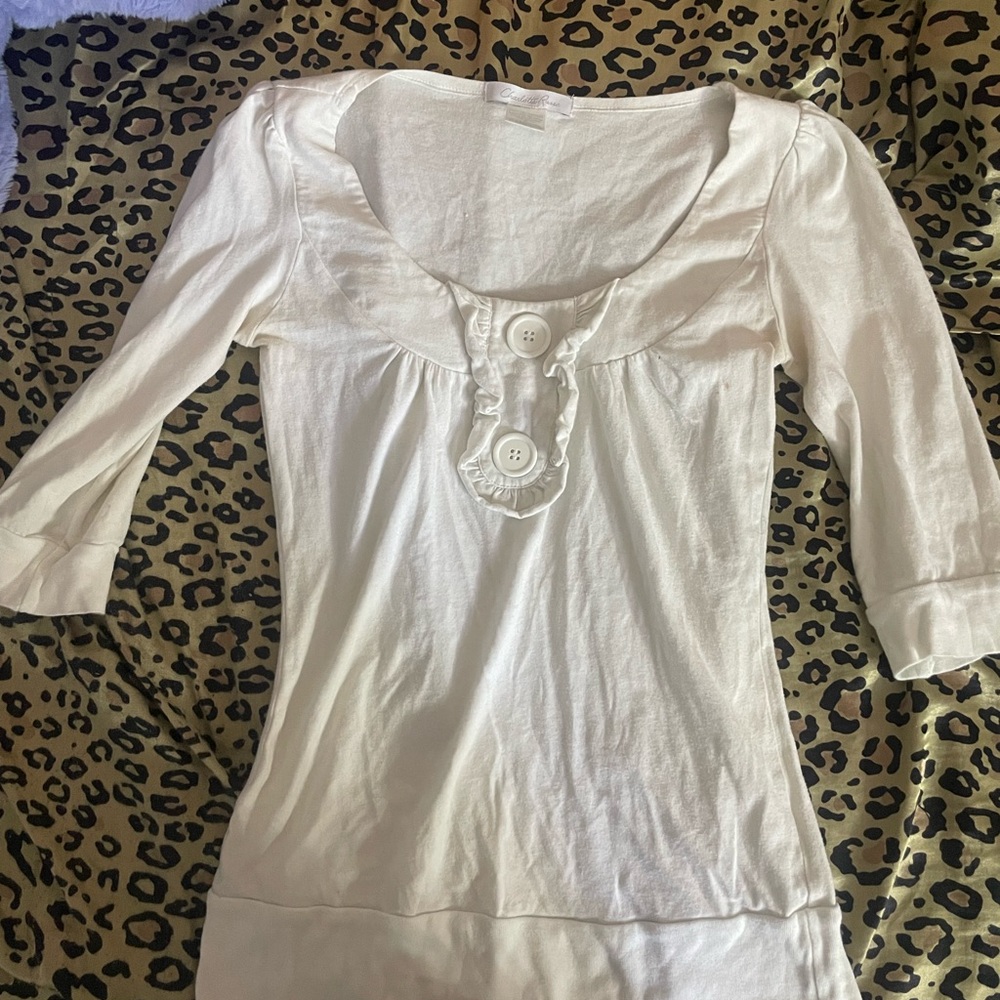 Charlotte Russe White Scoop-Neck Button Accent Tunic